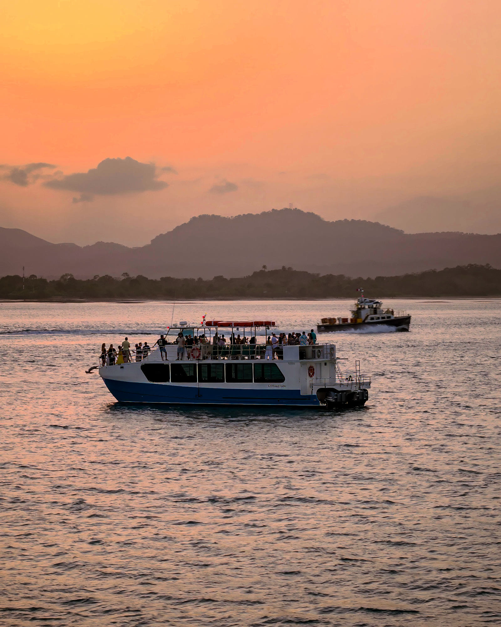 Tres horas bordeando la Bahía a bordo de La Esperada, en plena hora dorada — el Puente de las Américas, el skyline y el mar, en una sola travesía.